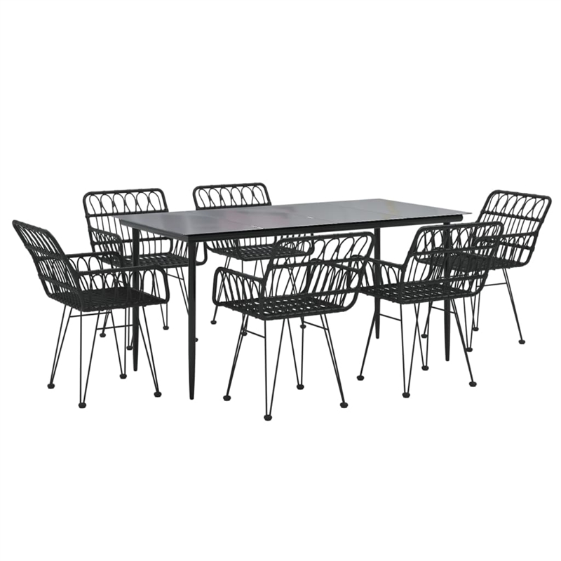 vidaXL Steel & Tempered Glass Garden Dining Set in Black