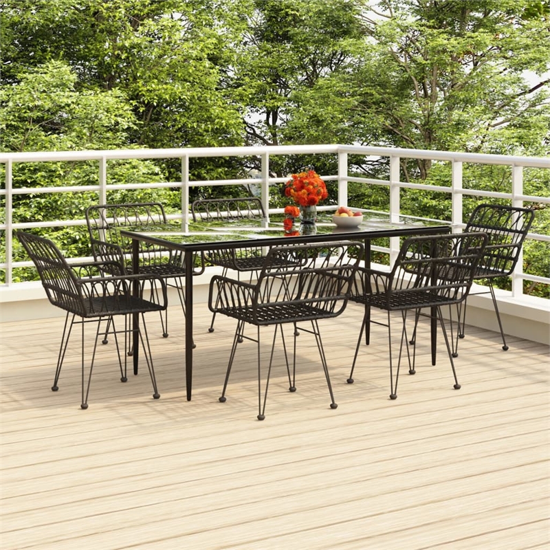 vidaXL Steel & Tempered Glass Garden Dining Set in Black