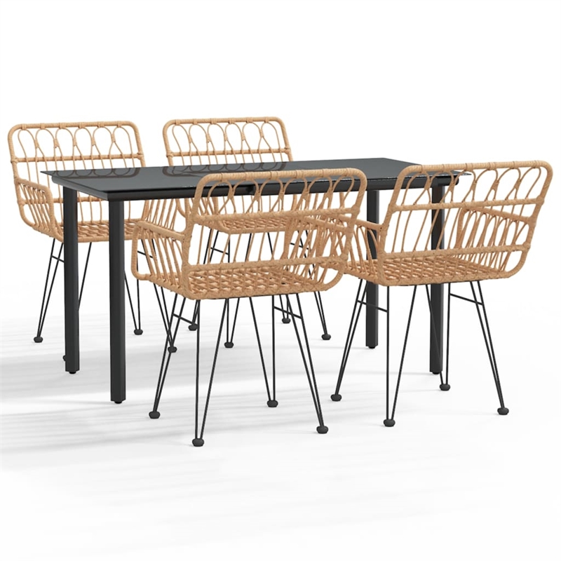 vidaXL Polyethylene Rattan & Steel Medium Garden Dining Set in Black/Brown