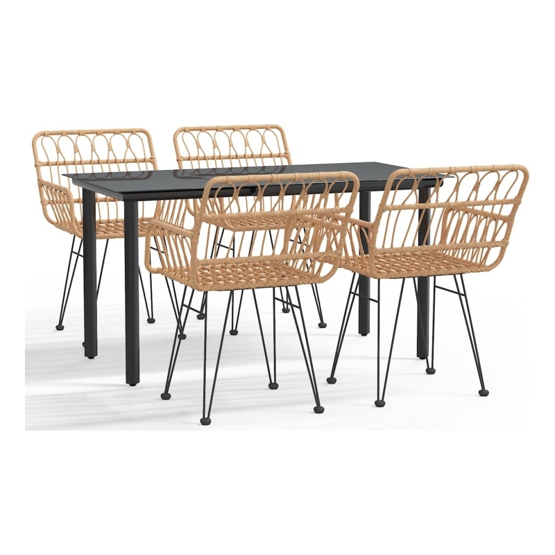 vidaXL Polyethylene Rattan & Steel Medium Garden Dining Set in Black/Brown