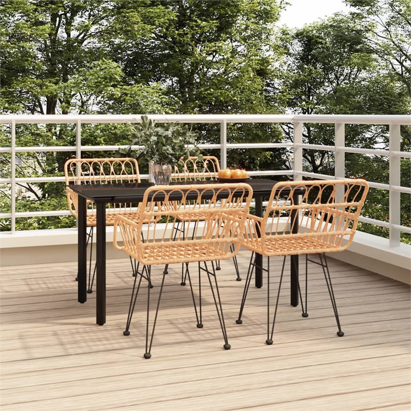 vidaXL Polyethylene Rattan & Steel Medium Garden Dining Set in Black/Brown