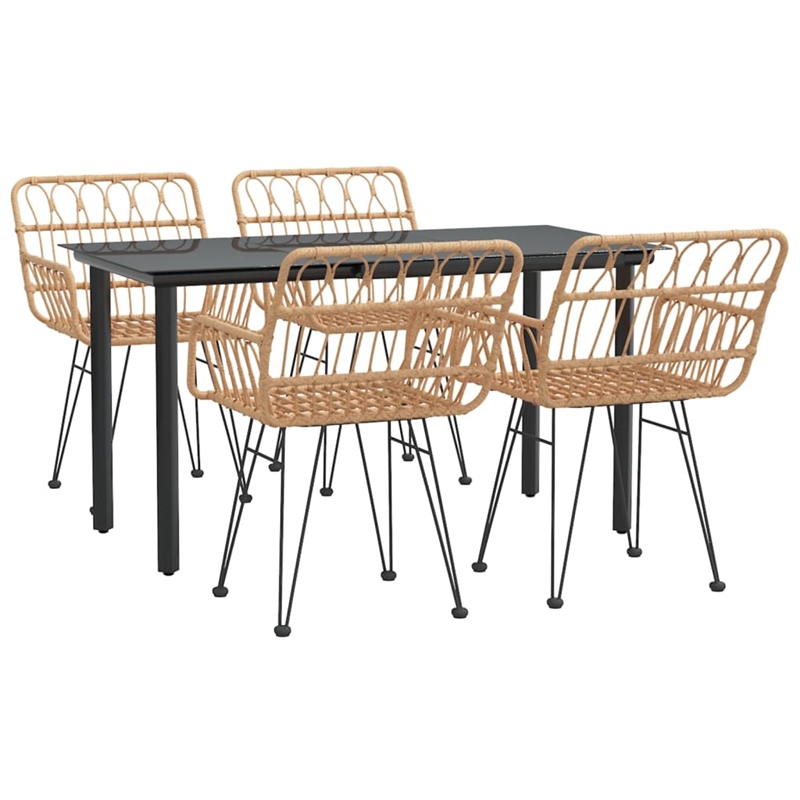 vidaXL Polyethylene Rattan & Steel Medium Garden Dining Set in Black/Brown