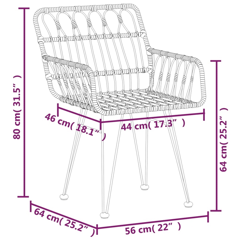 vidaXL Polyethylene Rattan & Steel Medium Garden Dining Set in Black/Brown