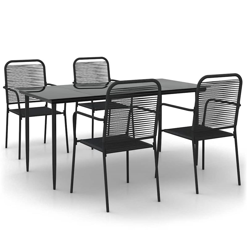 vidaXL Cotton Rope Medium Stackable Garden Dining Set in Black