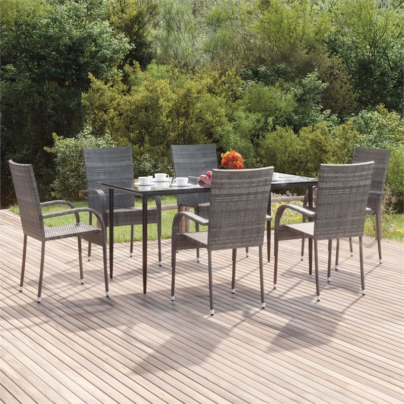vidaXL 7 Piece Garden Dining Set in Gray/Black