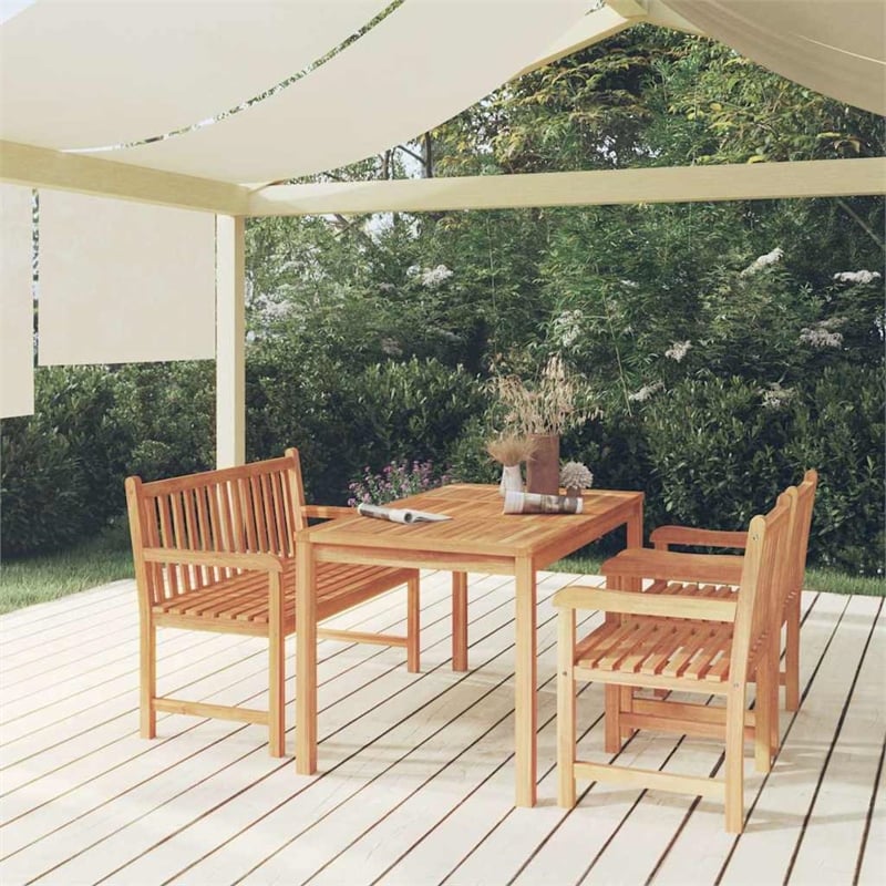 vidaXL Solid Teak Wood Medium Durable Garden Dining Set in Brown