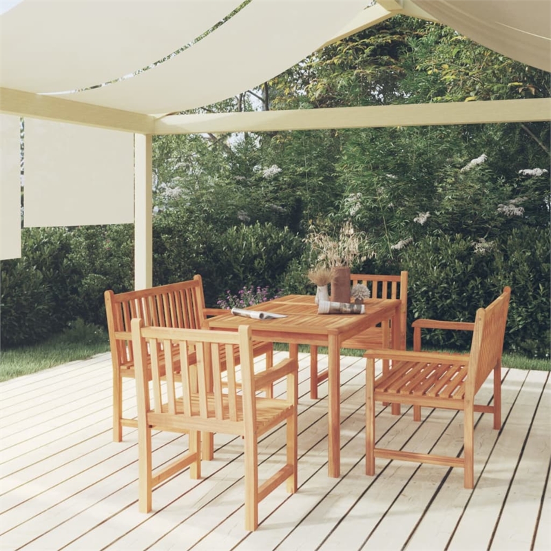 vidaXL Solid Teak Wood Medium Durable Garden Dining Set in Brown