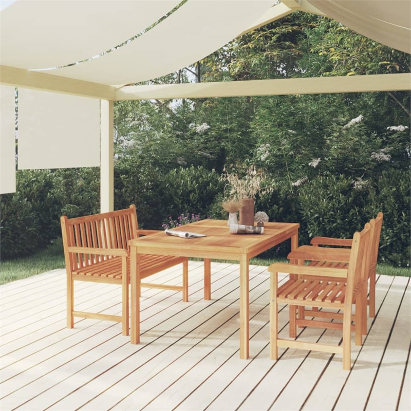 vidaXL Fine Sanded Teak Hardwood Medium Durable Garden Dining Set in Brown