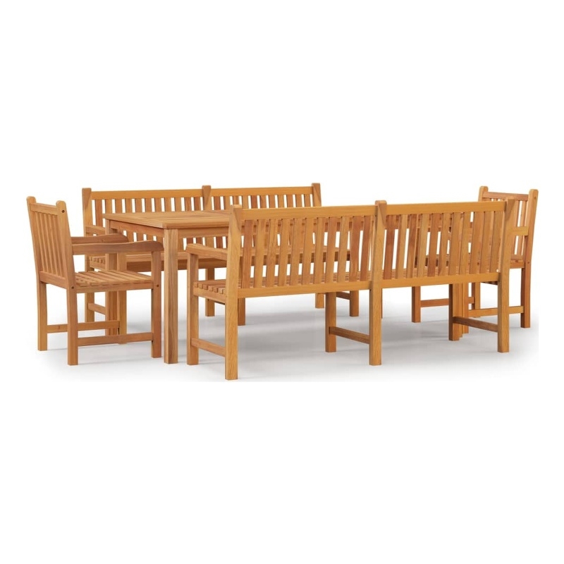 vidaXL Solid Teak Wood Large Durable Garden Dining Set in Brown