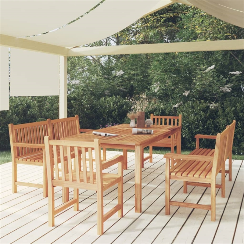 vidaXL Solid Teak Wood Large Durable Garden Dining Set in Brown