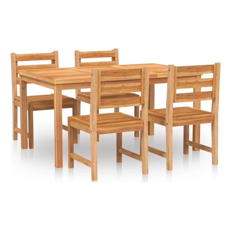 vidaXL Solid Teak Wood 5 Piece Durable Garden Dining Set in Brown