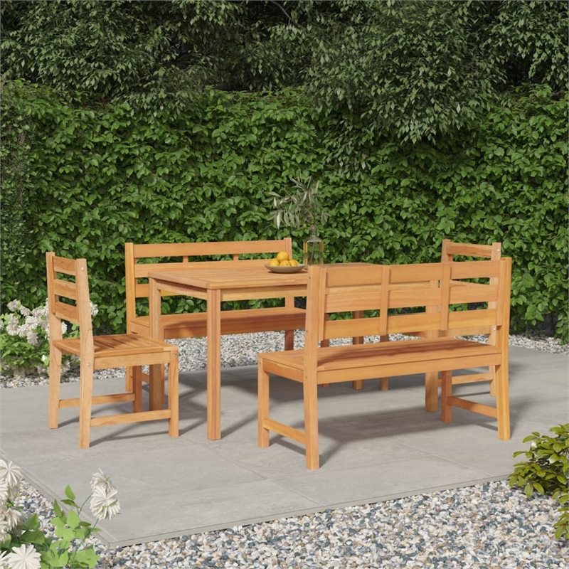 vidaXL Solid Teak Wood Large Durable Garden Dining Set in Brown