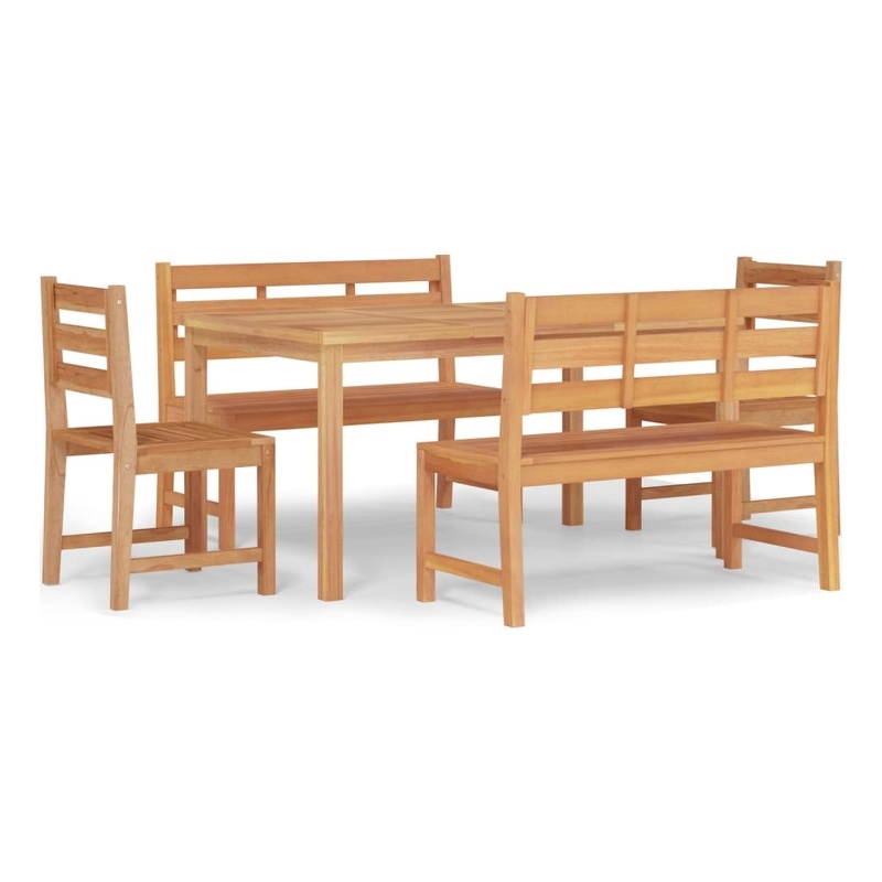 vidaXL Solid Teak Wood 5 Piece Durable Garden Dining Set in Brown