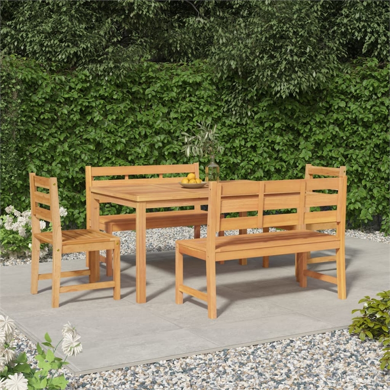 vidaXL Solid Teak Wood 5 Piece Durable Garden Dining Set in Brown