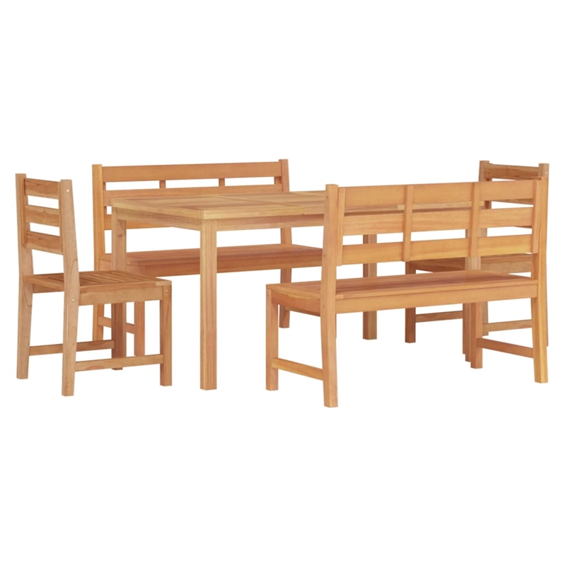 vidaXL Solid Teak Wood 5 Piece Durable Garden Dining Set in Brown