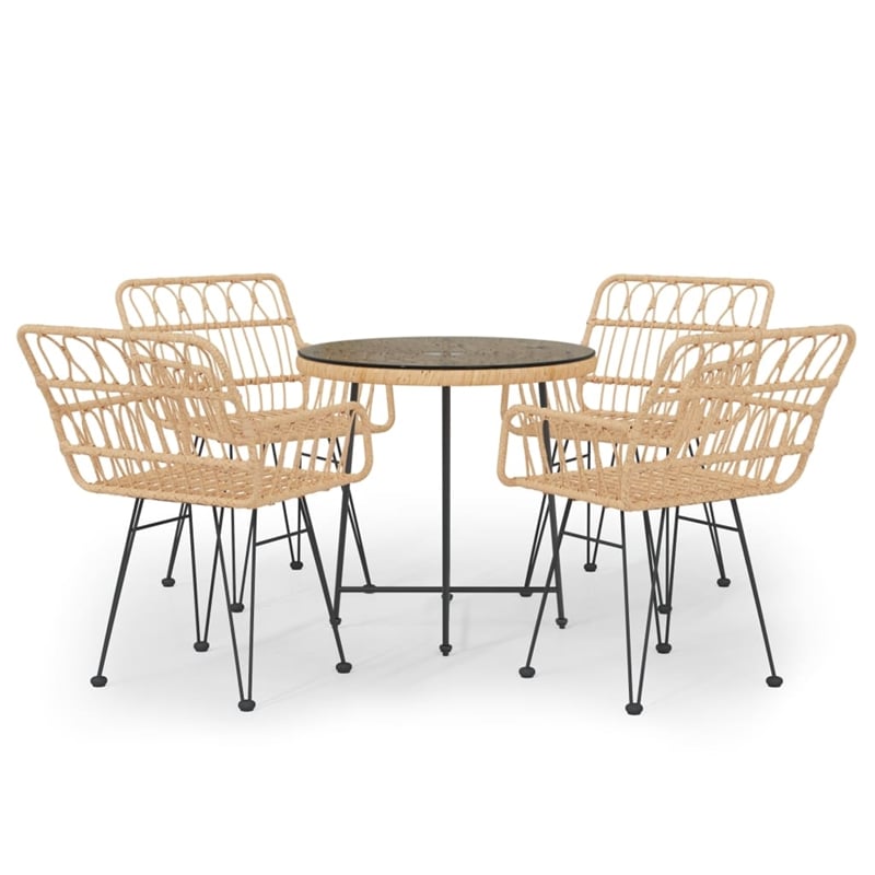 vidaXL Poly Rattan 5 Piece Set Durable Garden Dining Set Rattan in Brown