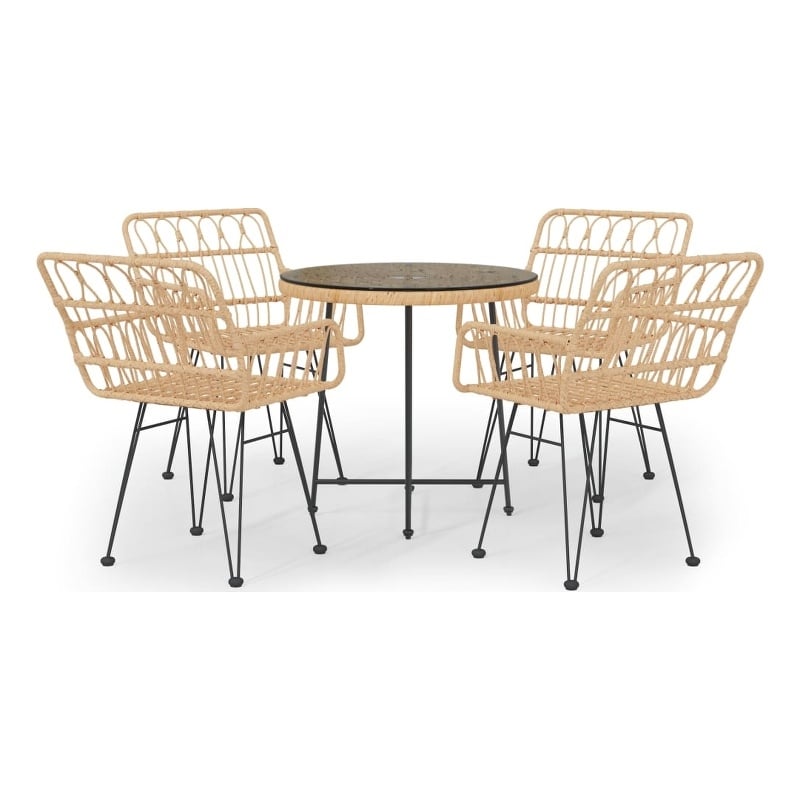 vidaXL Poly Rattan 5 Piece Set Durable Garden Dining Set Rattan in Brown