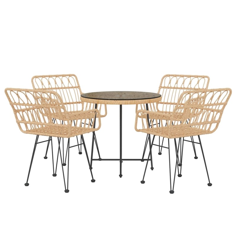 vidaXL Poly Rattan 5 Piece Set Durable Garden Dining Set Rattan in Brown