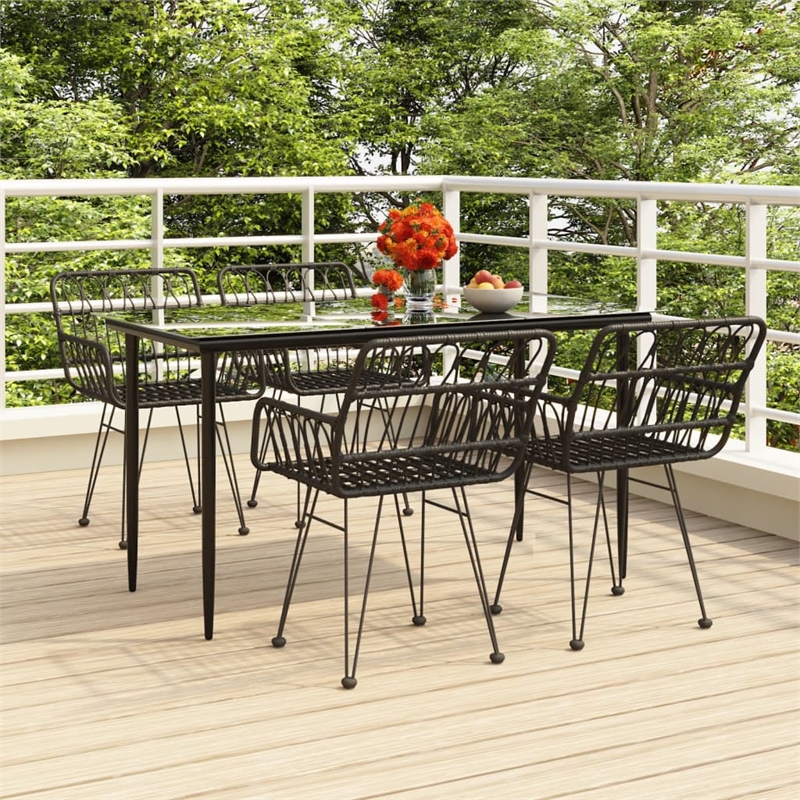 vidaXL Powder-Coated Steel Medium Durable Garden Dining Set in Black