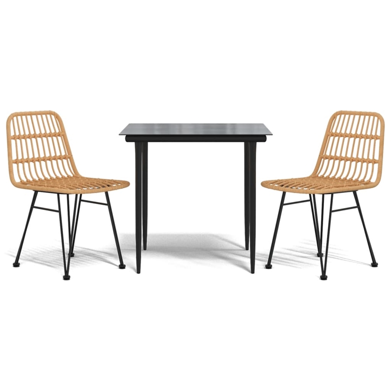 vidaXL Spolyethylene & Tempered Glass Garden Dining Set in Black