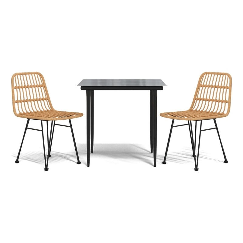 vidaXL Spolyethylene & Tempered Glass Garden Dining Set in Black