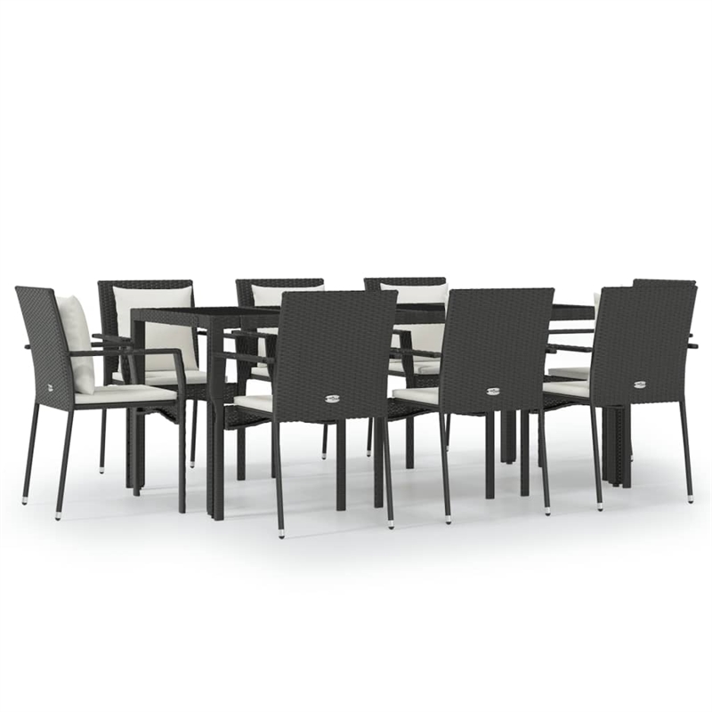 vidaXL Garden Dining Set in Black Table/Cream White Cushions