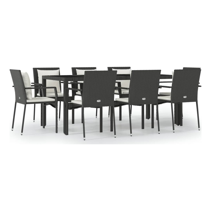 vidaXL Garden Dining Set in Black Table/Cream White Cushions