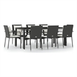 vidaXL Garden Dining Set in Black Table/Cream White Cushions