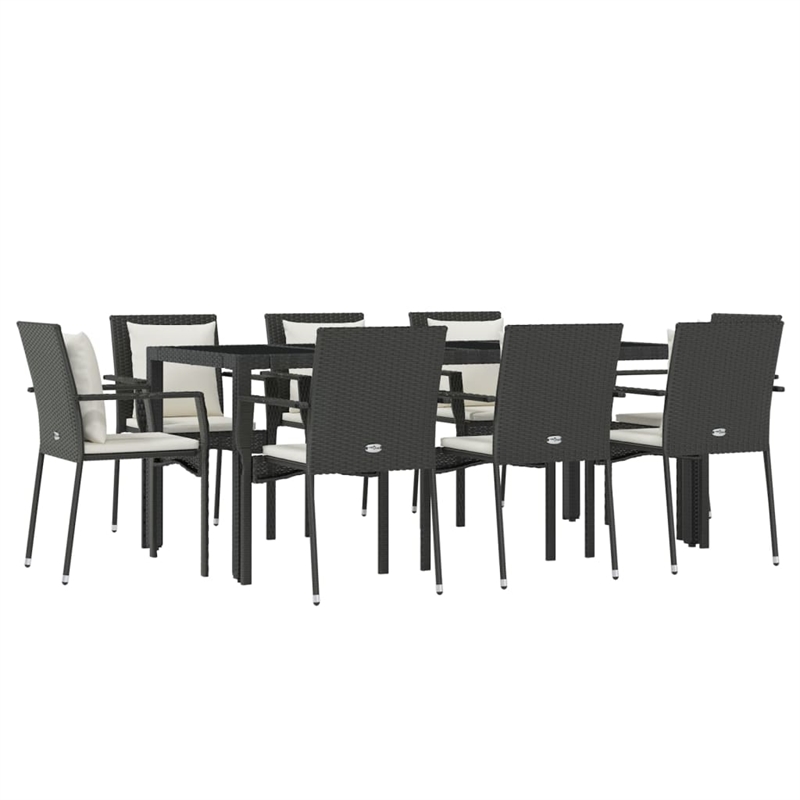 vidaXL Garden Dining Set in Black Table/Cream White Cushions