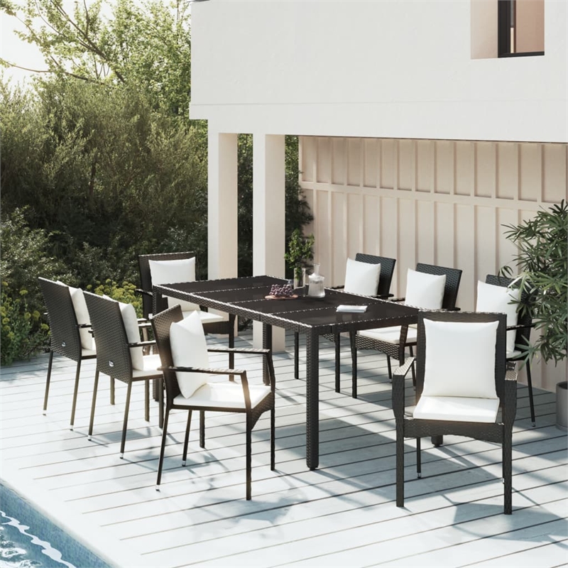vidaXL Garden Dining Set in Black Table/Cream White Cushions