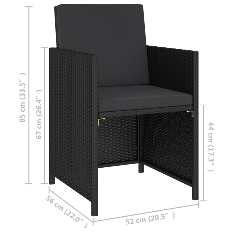 vidaXL Poly Rattan 6-Piece Set Patio Dining Set in Black