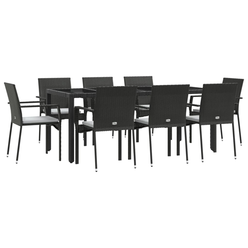 vidaXL Garden Dining Set in Black Table/Cream White Cushions