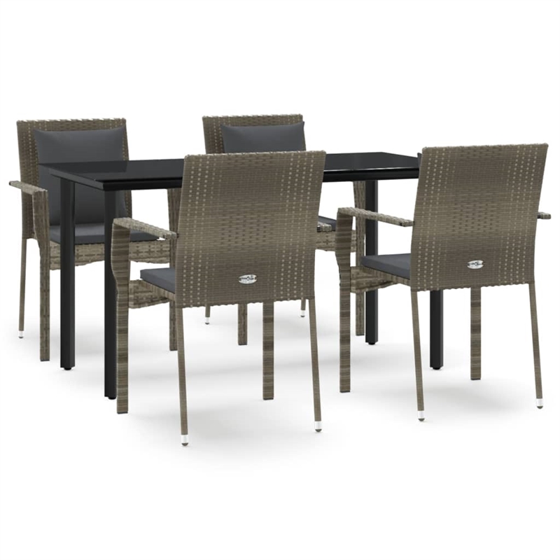 vidaXL PE Rattan Medium Durable Garden Dining Set in Black and Gray