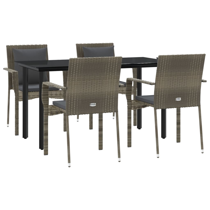 vidaXL PE Rattan Medium Durable Garden Dining Set in Black and Gray