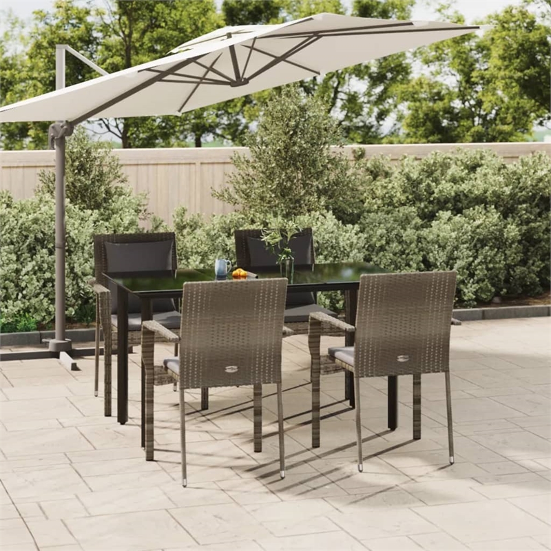 vidaXL PE Rattan Medium Durable Garden Dining Set in Black and Gray