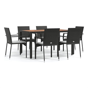 vidaXL PE Rattan 7 Piece Garden Dining Set in Black