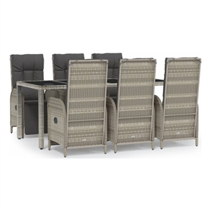vidaXL PE Rattan/Powder-Coated Steel/Tempered Glass Garden Dining Set in Gray