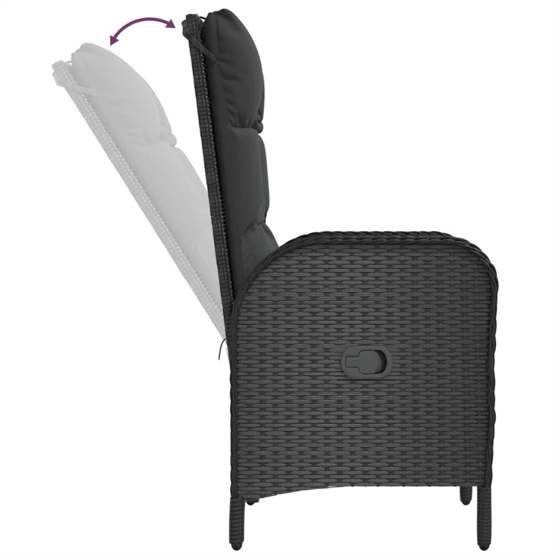 vidaXL Garden Dining Set in Black/Black Cushions