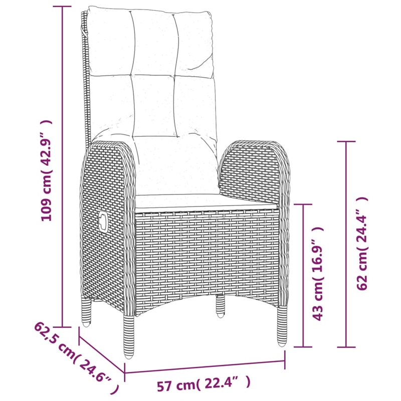 vidaXL Garden Dining Set in Black/Black Cushions