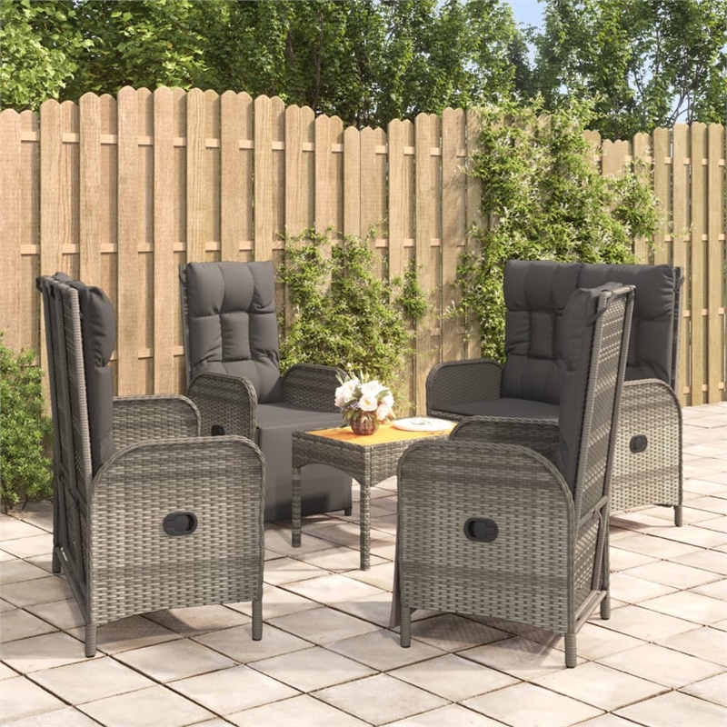 vidaXL PE Rattan/Powder-Coated Steel/Acacia Wood Garden Dining Set in Gray