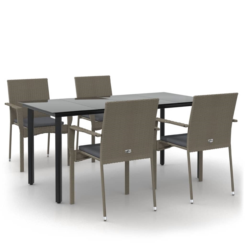 vidaXL PE Rattan/Steel/Tempered Glass Garden Dining Set in Black/Gray