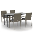 vidaXL PE Rattan/Steel/Tempered Glass Garden Dining Set in Black/Gray