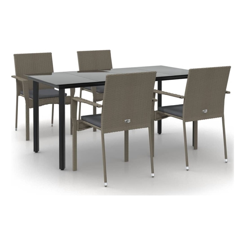 vidaXL PE Rattan/Steel/Tempered Glass Garden Dining Set in Black/Gray