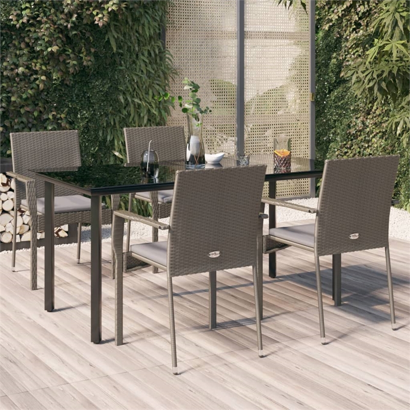 vidaXL PE Rattan/Steel/Tempered Glass Garden Dining Set in Black/Gray