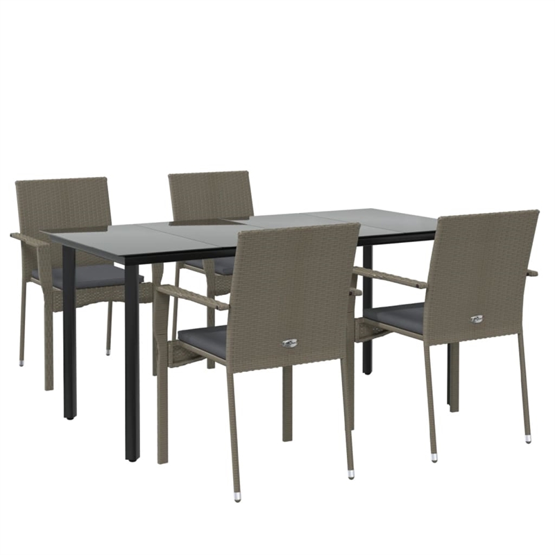 vidaXL PE Rattan/Steel/Tempered Glass Garden Dining Set in Black/Gray