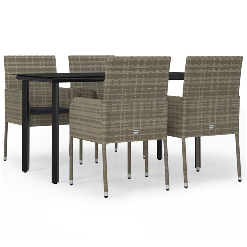 vidaXL PE Rattan 5 Piece Garden Dining Set in Black and Gray