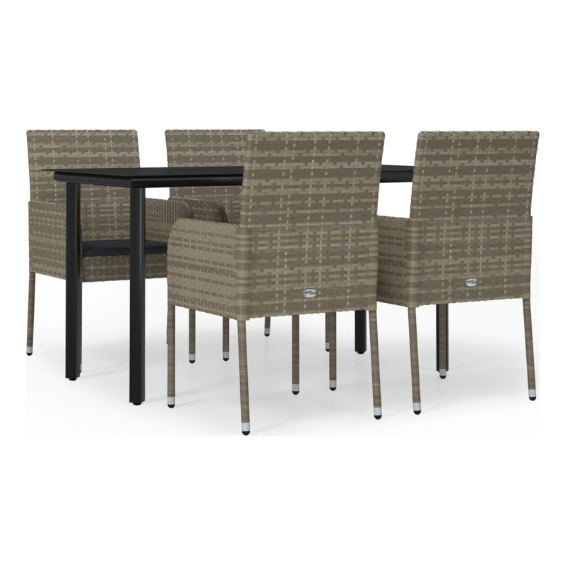 vidaXL PE Rattan 5 Piece Garden Dining Set in Black and Gray
