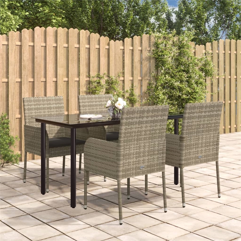 vidaXL PE Rattan 5 Piece Garden Dining Set in Black and Gray