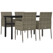 vidaXL PE Rattan 5 Piece Garden Dining Set in Black and Gray