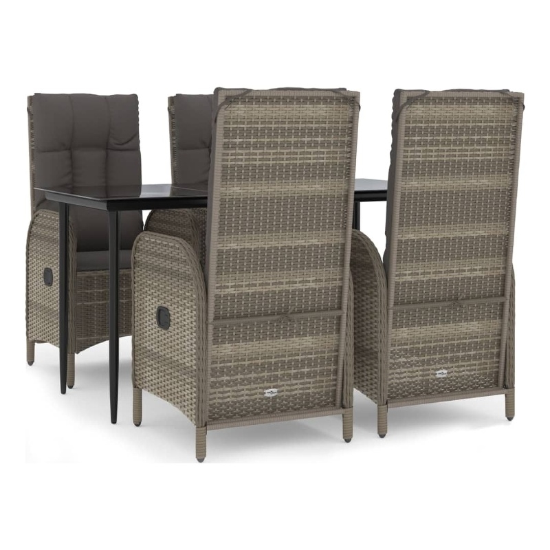vidaXL Poly Rattan 5 Piece Garden Dining Set in Black and Gray